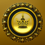 Zed gold coin with the XRP logo in the center, topped with a crown of golden sparkles and blue accents