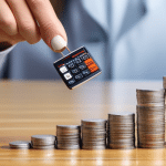 Hand holding a calculator with a stack of coins, representing a successful arbitrage bet