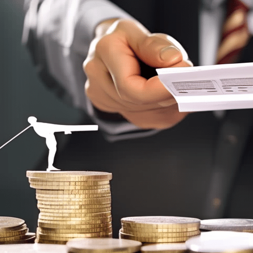 A person balancing a scale made of a bet slip and a legal contract, with a pile of coins spilling out of the scale