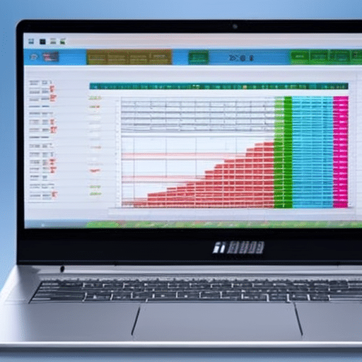 N laptop with a graph on the screen showing the recent trend of profits from a simplified arbitrage betting software interface