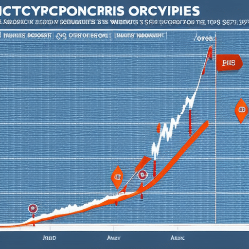  of cryptocurrency prices with arrows showing upward or downward trends, accompanied by a visual representation of a predictive model