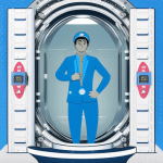 On-style illustration of a figure, in a bright/warm color, embracing a safe-looking, silver-and-blue crypto vault, surrounded by blooming flowers