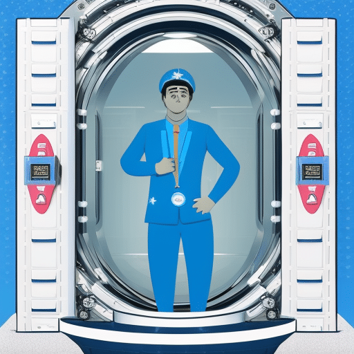 On-style illustration of a figure, in a bright/warm color, embracing a safe-looking, silver-and-blue crypto vault, surrounded by blooming flowers