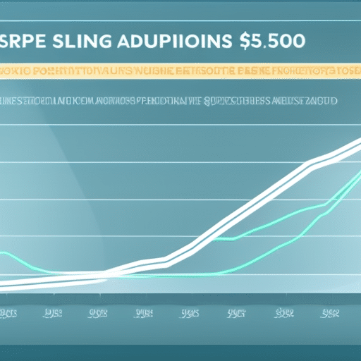 Stration of a graph showing a steep incline representing XRP adoption trends, with the end of the graph marked $500