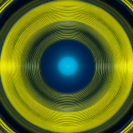 T design featuring a bright yellow circle slowly rising up in a dark blue background with a ripple effect