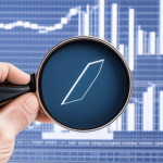 -up of a hand holding a magnifying glass over a graph of XRP's historical price movement, with a line drawn at the $500 mark