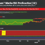 graph charting the green and red of XRP market sentiment trends, with a yellow arrow pointing to a $500 prediction