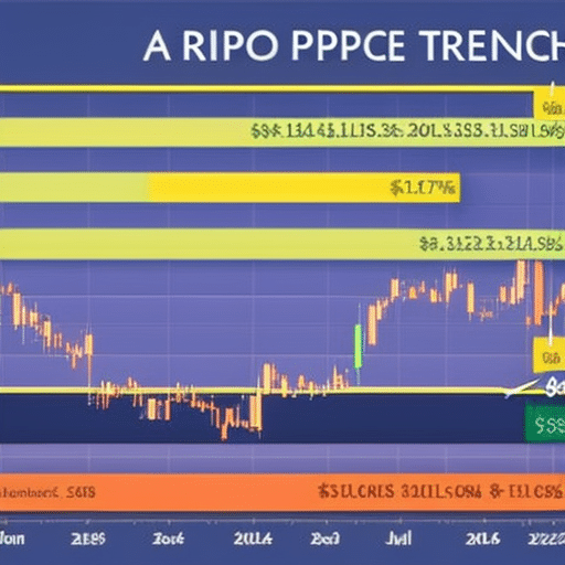 Ful chart that shows the price trend of XRP over a month, with arrows pointing up and down to indicate forecast significance