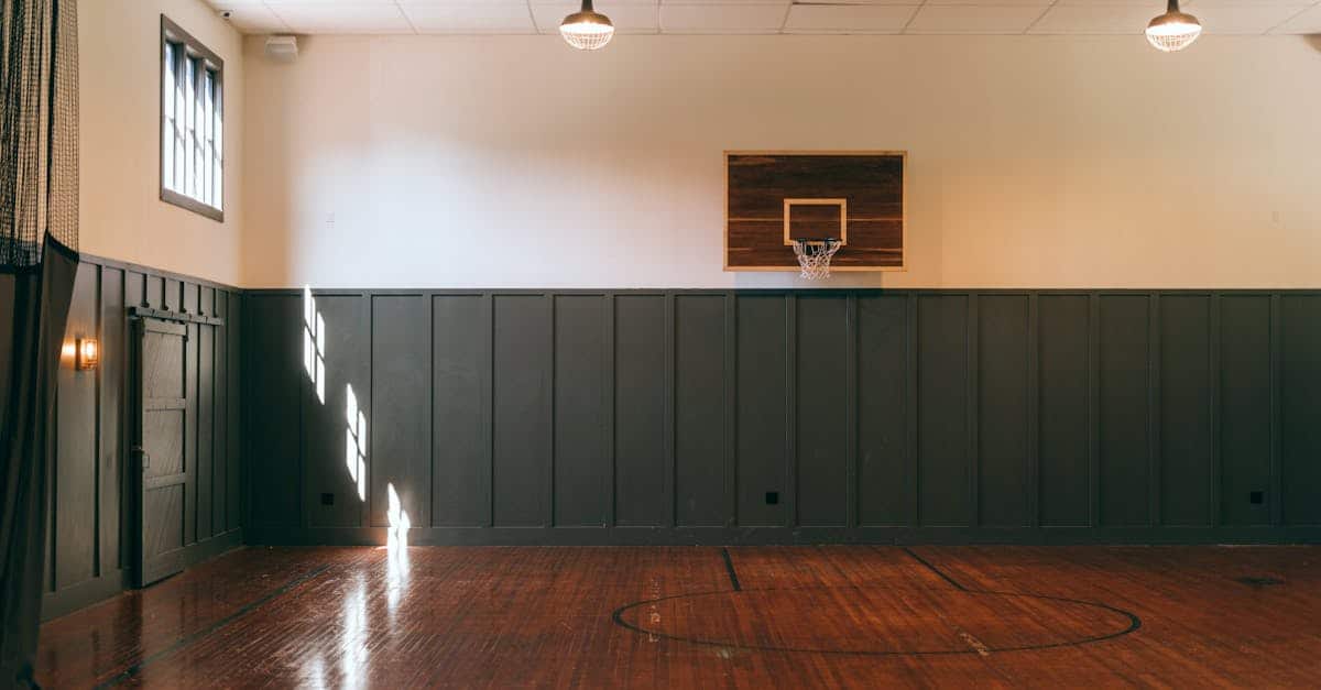 interior of indoors basketball court in sports center