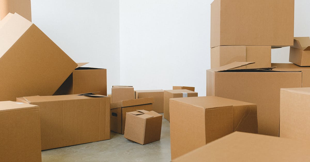 stack of carton boxes of various shapes and sizes scattered in floor near white walls during relocat