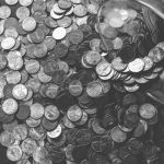 grayscale photo of coins