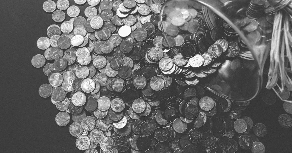 grayscale photo of coins