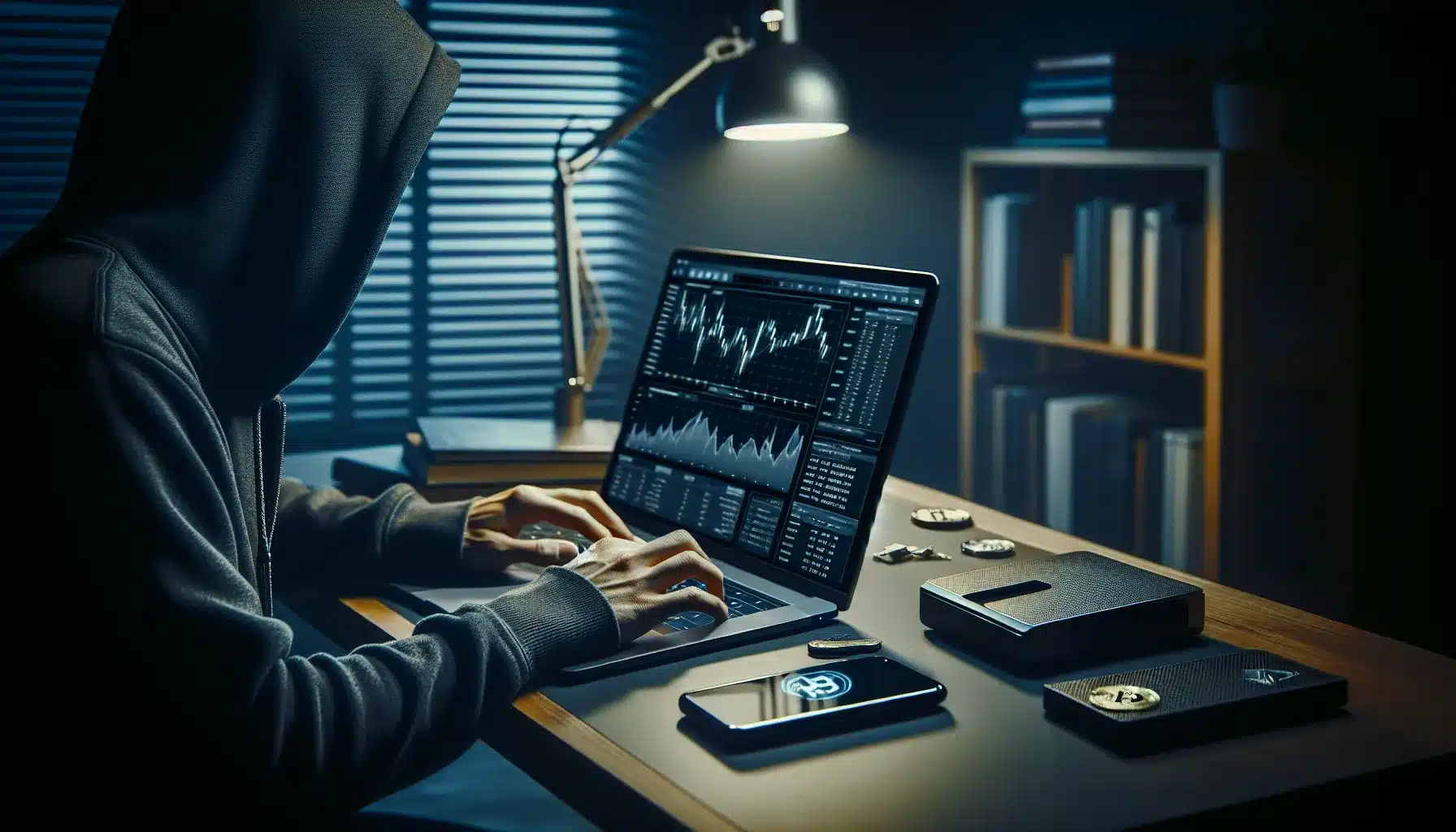 person-trading-cryptocurrency-on-laptop-with-privacy-tools-in-dimly-lit-home-office