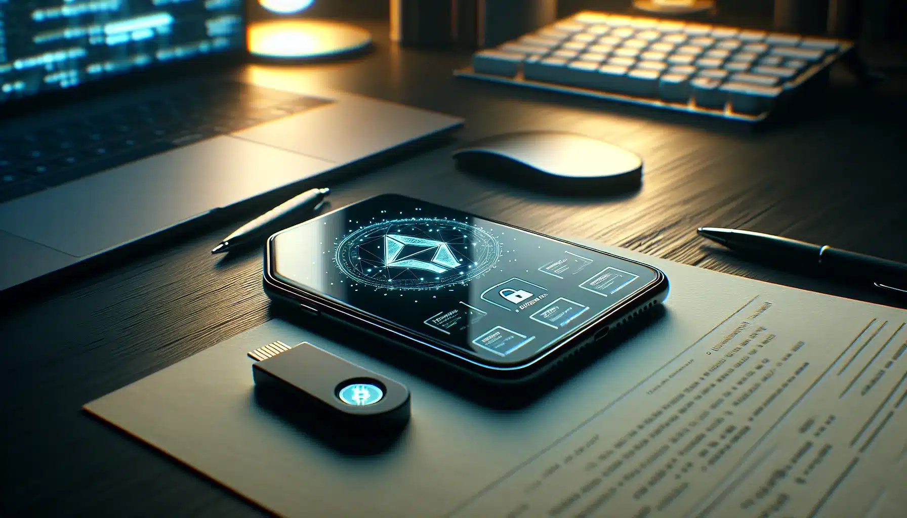 smartphone-displaying-cryptocurrency-wallet-interface-next-to-hardware-wallet-on-desk
